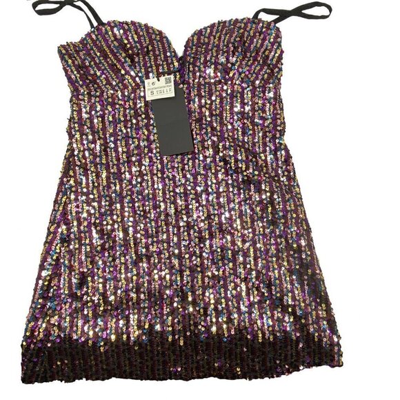 Zara Timeless Sexy Sequin Mini Evening Party Dress Spaghetti Strap - Picture 4 of 7
